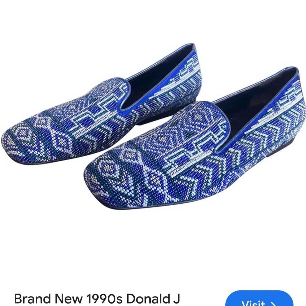 Blue Geometric Pattern Slip-On Loafers